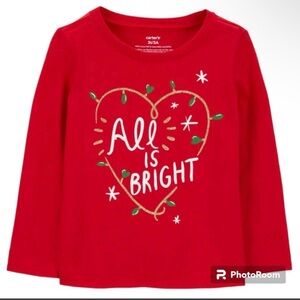 Carter’s Toddler Girls Christmas Long Sleeve Shirt 18M Red “All Is Bright”
